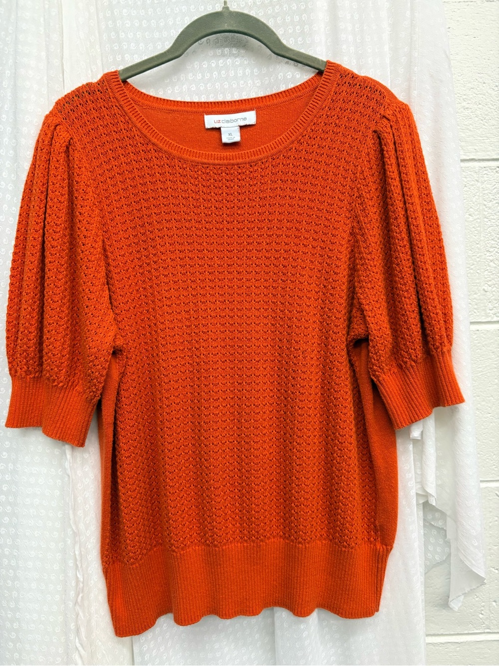 Vintage Liz Claiborne Orange Knit Puff-Sleeve Sweater